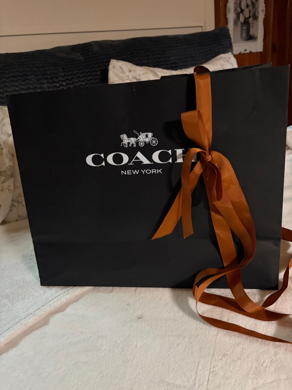 Coach Black Shopper Tote with White Logo & bow - Picture 9 of 10